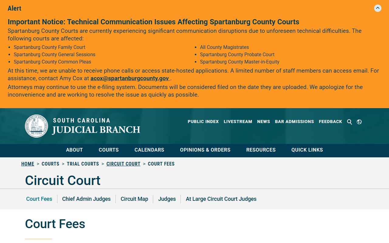 Jasper County Clerk of Court records Circuit Court fee page