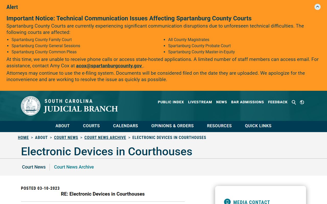 Jasper County Clerk of Court records courthouse electronic device rule