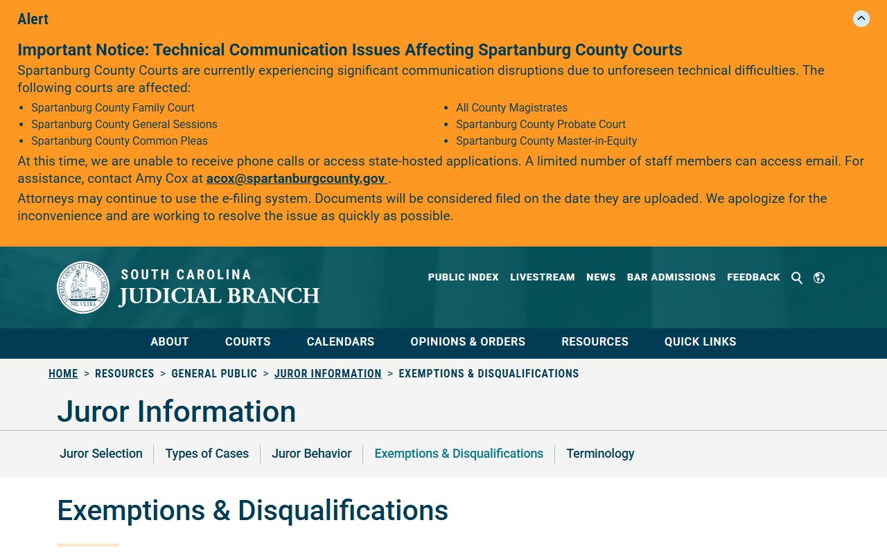 Jasper County Clerk of Court records juror exemption information