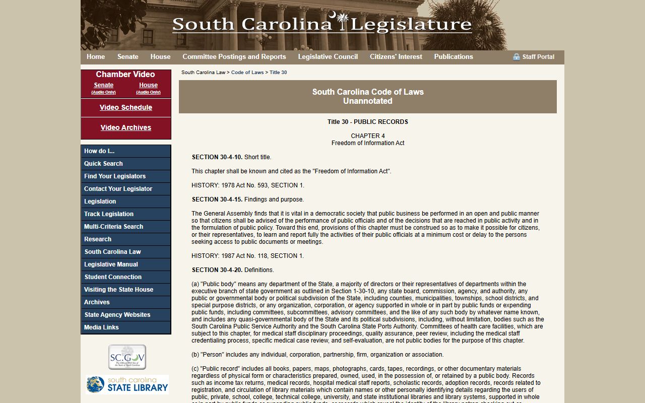 Jasper County Clerk of Court records South Carolina FOIA statute