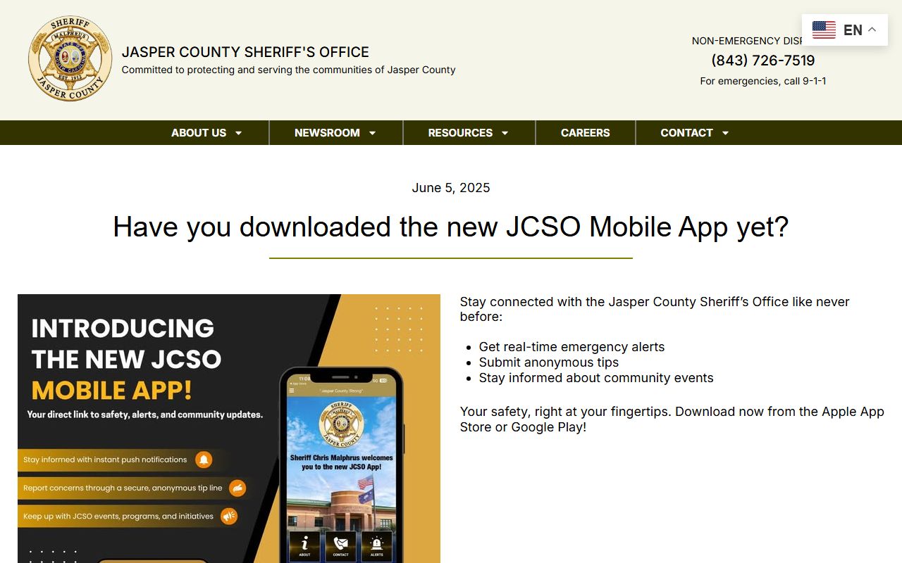 Jasper County arrest records JCSO mobile app announcement