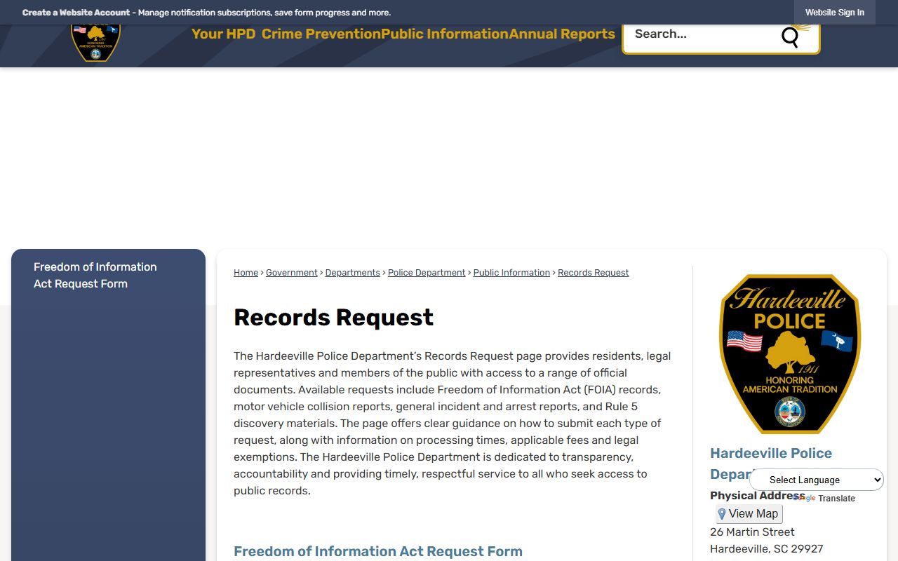Jasper County arrest records Hardeeville police records request