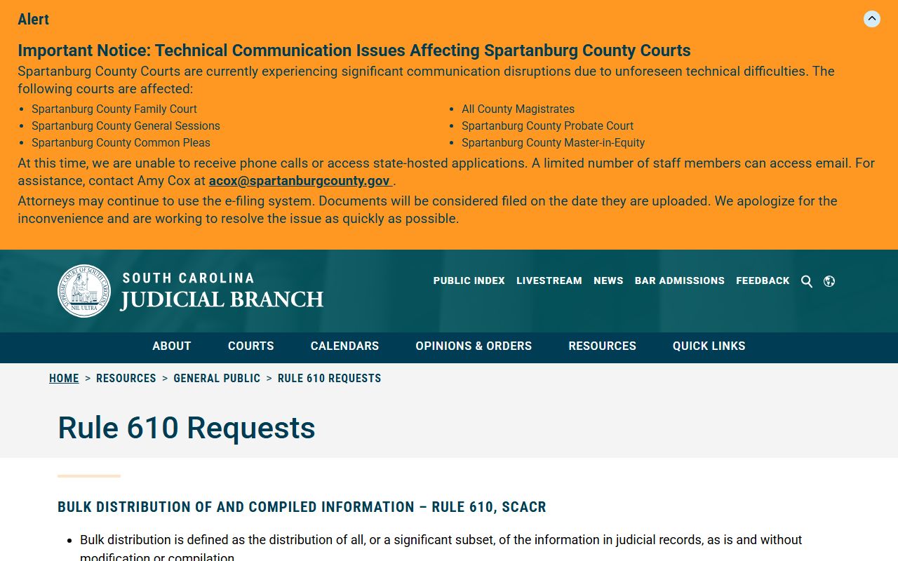 Jasper County court records Rule 610 judicial records request