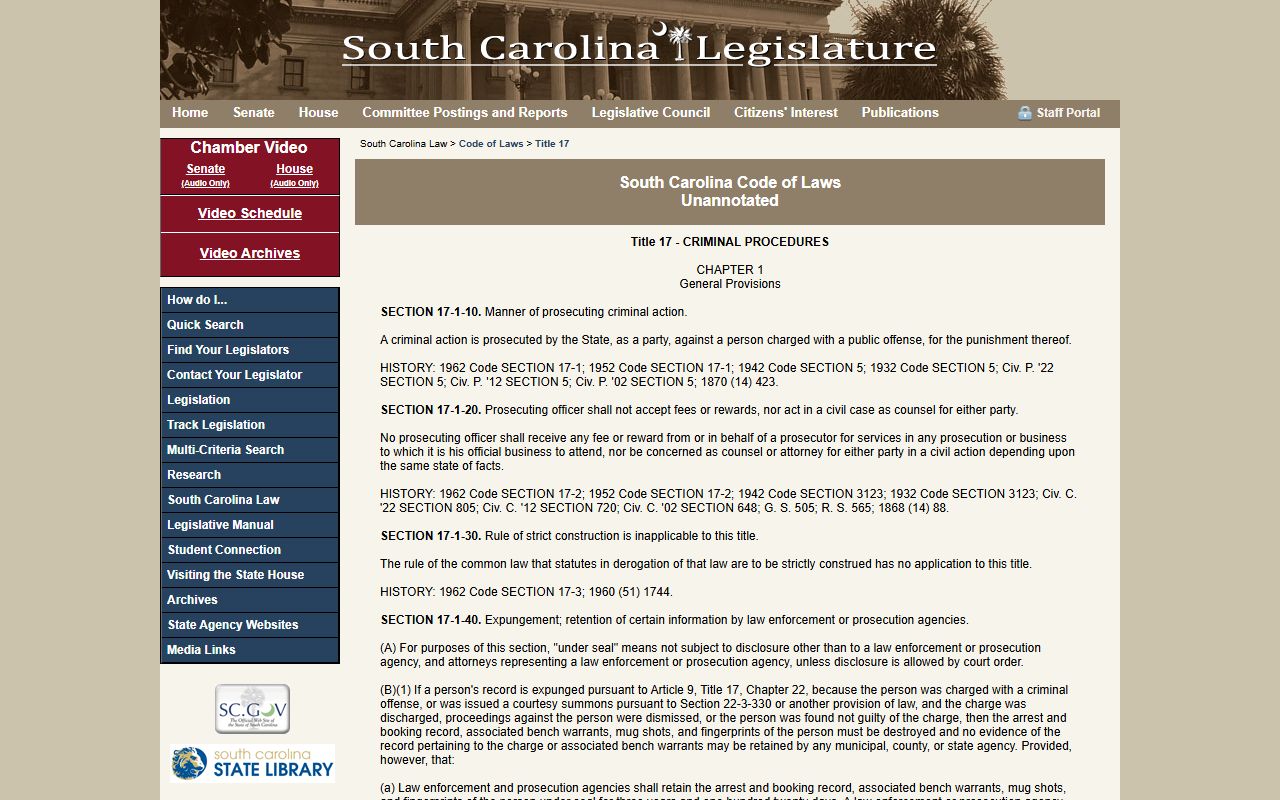 Jasper County criminal court records South Carolina criminal procedure code