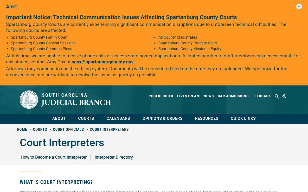 Jasper County Circuit Court records court interpreter information