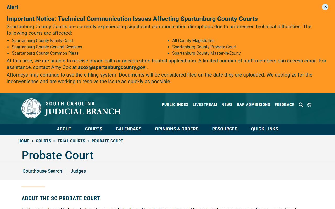 Jasper County probate records SC Judicial Branch Probate Court overview