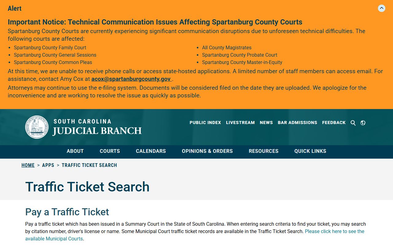 Jasper County traffic court records SCJB traffic ticket search