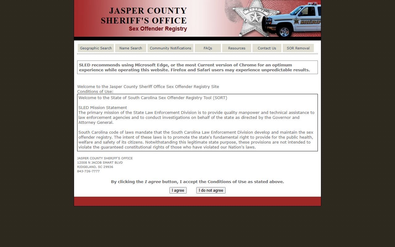 Jasper County warrant records sex offender registry related source